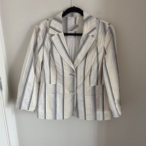 Steilmann Germany Black and Cream Striped Blazer Size 14